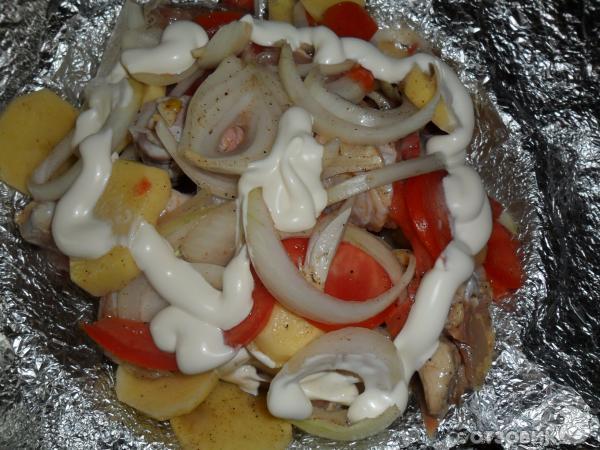 Рецепт Курица с овощами в фольге в духовке фото