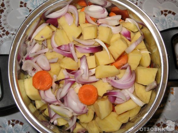 Рецепт Картошка тушоная с мясом и грибами фото