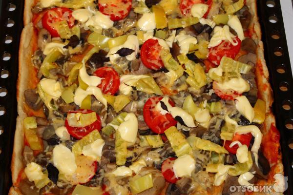 Рецепт Пица с грибами из песочного теста фото