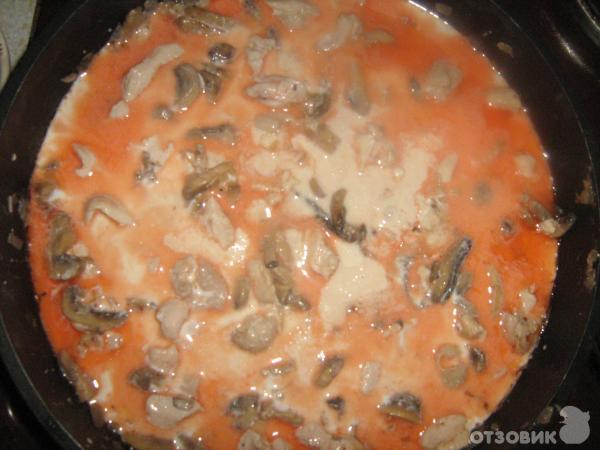 Рецепт Макароны с куриной грудкой и грибами в сливочном соусе фото