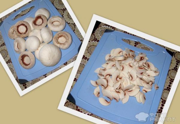 Рецепт салата слоёного С копченым мясом и шампиньонами фото