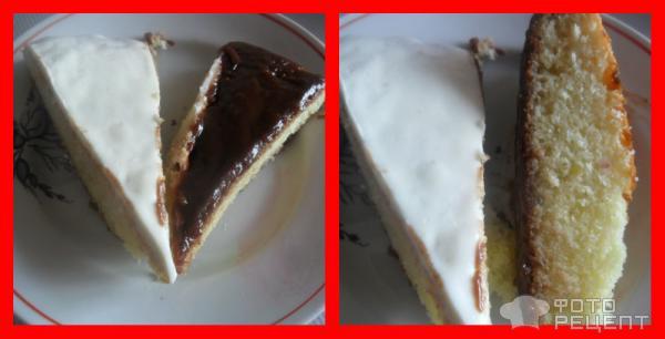 Рецепт Бисквитный пирог с заливкой из сметаны и шоколадной глазури фото