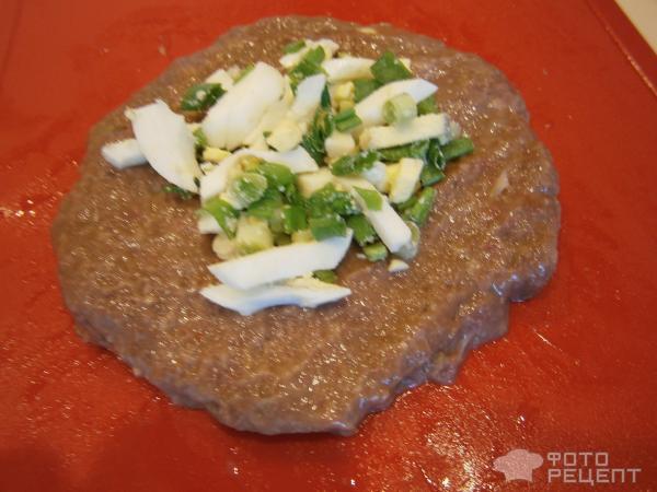 Рецепт Зразы из лосятины с яйцом, зеленым луком и белым грибным соусом фото