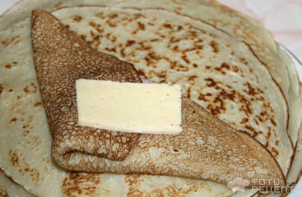 Рецепт Блины с сыром и колбасой фото