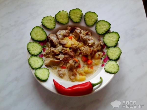 Рецепт Куриные желудочки с овощами и грибами в сметане фото