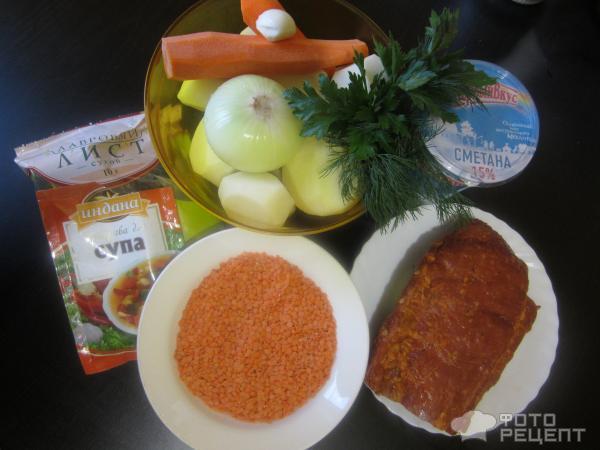 Рецепт Чечевичный суп с копченостями фото