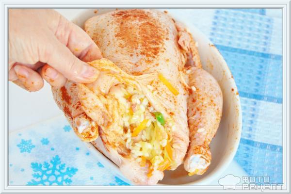 Курица фаршированная рисом с перцем халапеньо запеченная в рукаве фото