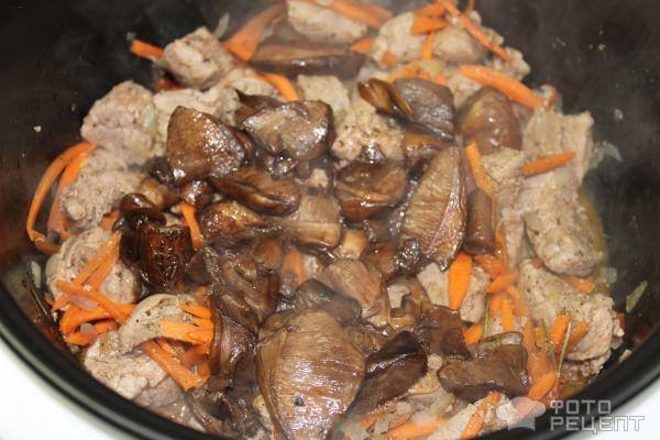 Картошка тушеная с мясом и грибами фото