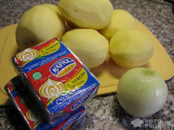 сырок плавленый, картофель, лук