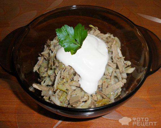 Салат из говяжьей печени с грибами фото