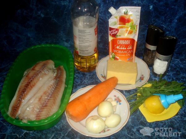 Филе минтая Нежное, запеченное с овощами и сыром фото