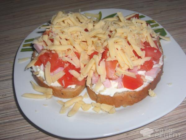 Горячие бутерброды с помидорами, ветчиной и сыром фото