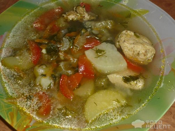 Суп овощной с пряной курочкой фото