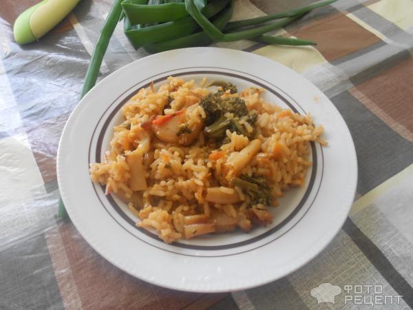 Рис с сальцем и овощами фото
