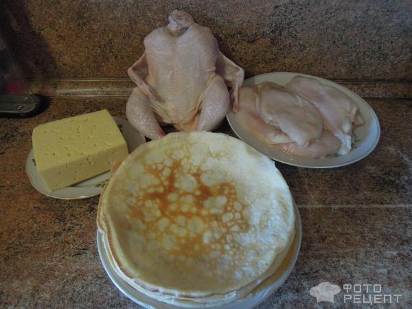 Фаршированная курица блинами с грибами в духовке