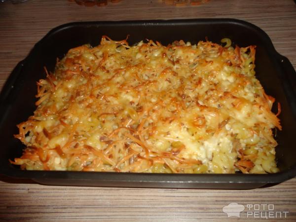 Запеканка из макарон с курицей фото