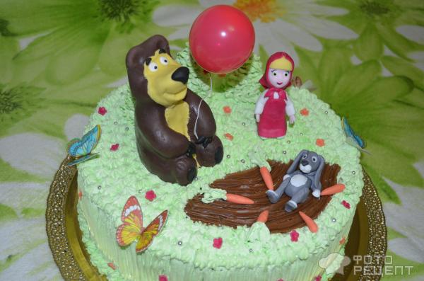 Торт с вафельной картинкой «Маша и Медведь»