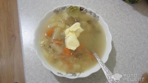 Мясной суп из квашеной капусты и маринованных баклажанов фото