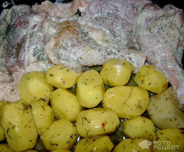 Картофель запеченый с окорочком Гнездо курицы фото