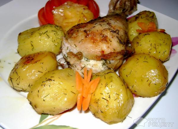 Картофель запеченый с окорочком Гнездо курицы фото