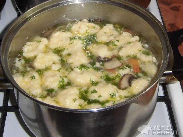 Грибной суп с творожными клецками фото