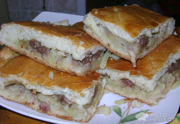 Слоеный пирог с мясом и картошкой, пошаговый рецепт на ккал, фото, ингредиенты - Оленька
