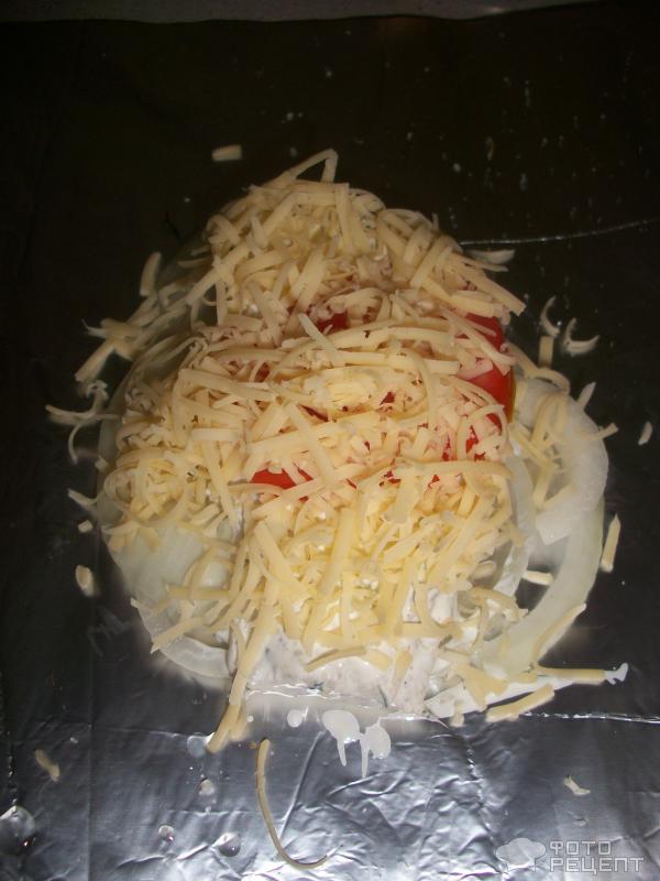 Камбала запеченная в фольге со сметаной и сыром фото