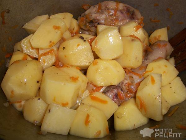 Рецепт: Тушеная картошка с курицей в казане - Все очень просто