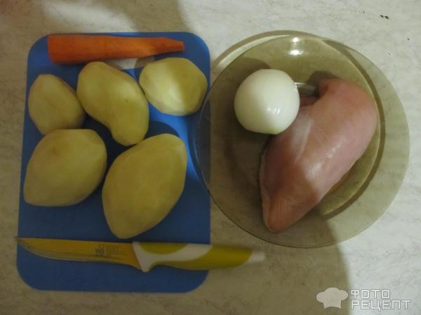 Тушеный картофель с куриным филе фото