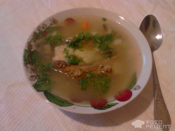 Суп со свиными ребрышками, грибами и манными клыцками фото