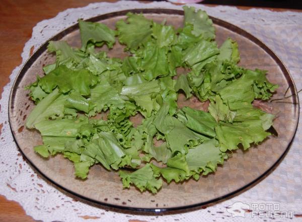 Салат с зеленью, курицей и моцареллой фото