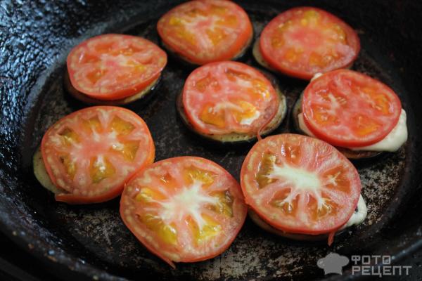 Баклажаны с чесноком, майонезом и помидорами фото