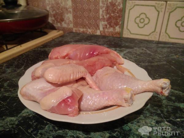 Рецепт: Курица жареная с чесноком и майонезом - на сковороде