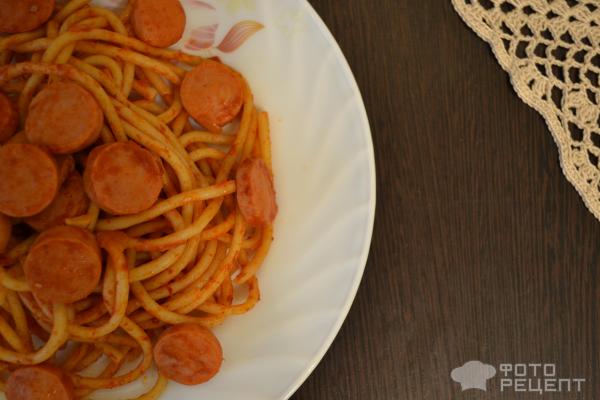 Спагетти с сосисками фото