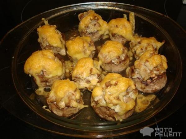 Фаршированные шампиньоны с курицей в духовке рецепт с фото пошагово