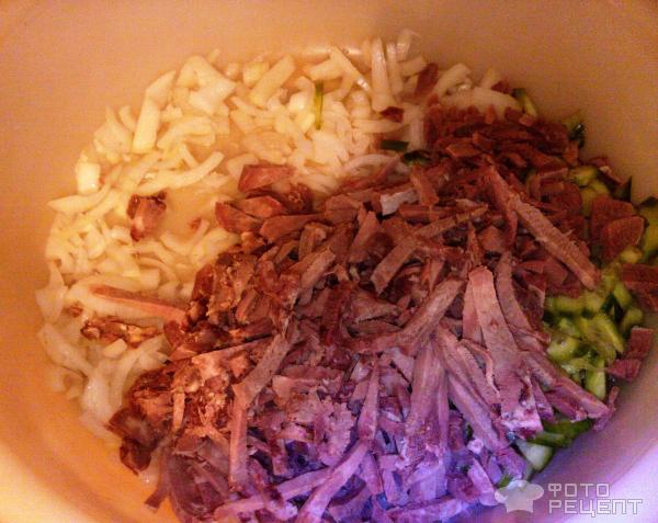 Вкусный салат с языком говяжьим, свежим огурцом и шампиньонами рецепт с фото пошагово