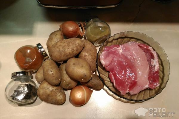 Картофель со свининой и маринованным луком