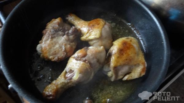Мясо домашней курицы с красным гарниром фото