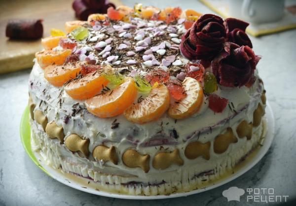 Блинный торт Красный бархат с творожным кремом фото