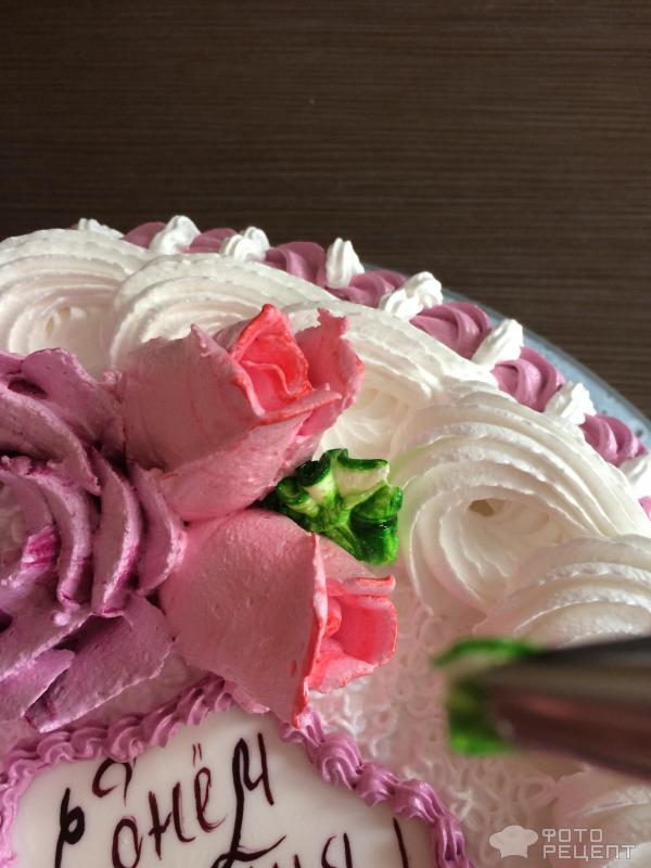 Бисквитный Торт с сливочно - фруктовой начинкой украшаем белково - заварным кремом на желфиксе фото