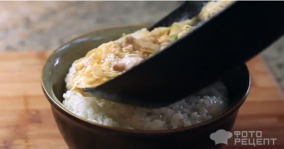 Оякодон (японский омлет с рисом и курицей) фото