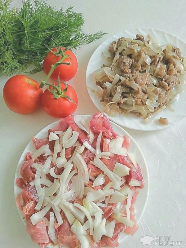 Мясо с грибами и картофелем фото