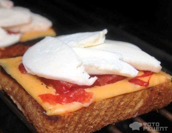 Горячий бутерброд с сыром и томатами фото