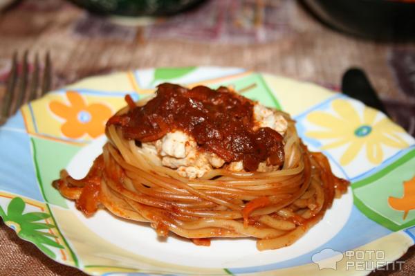Гнезда из макарон с фаршем
