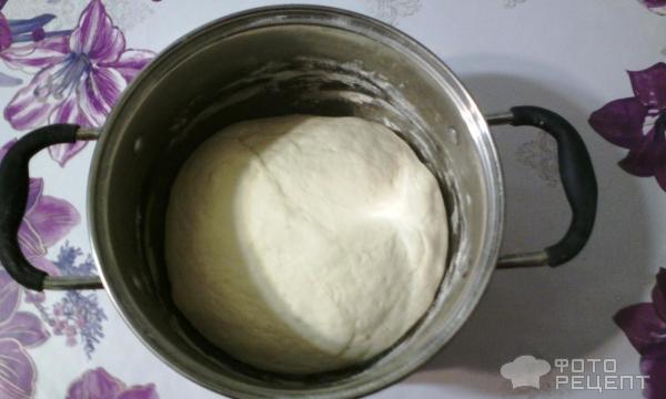 Форму смазать маслом или застелить пекарской бумагой. Когда тесто поднялось, включаем духовку на 180 градусов. Пока она прогревается - собираем пирог.