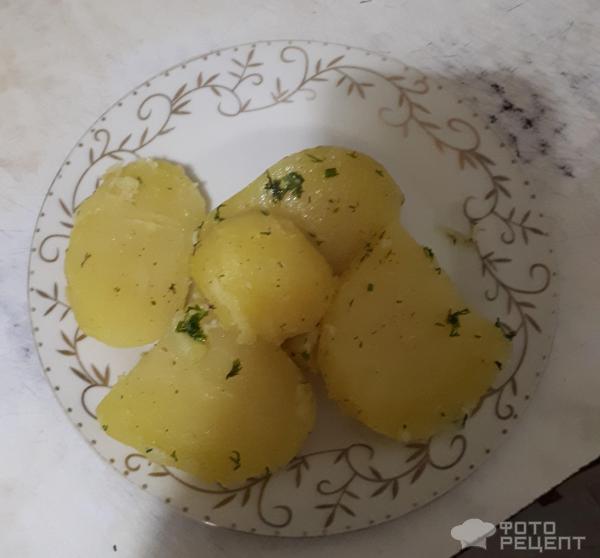 Отварной картофель с чесноком и пряными травами фото