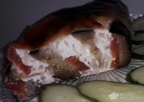 Баклажаны веером с фаршем из творога фото