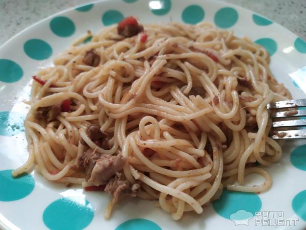 Спагетти с чесноком и томатом фото