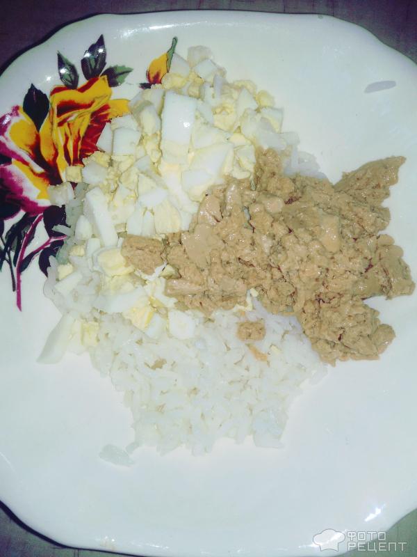 Салат из печени трески с рисом фото
