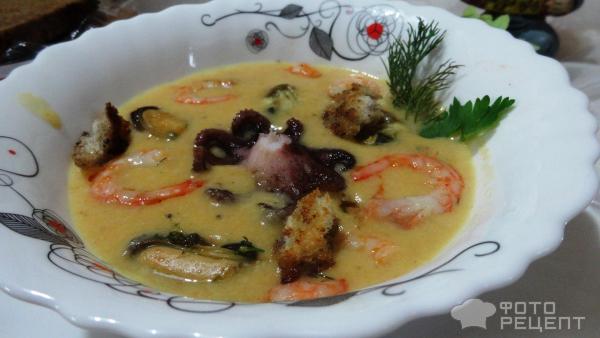 Сырный суп с морепродуктами фото